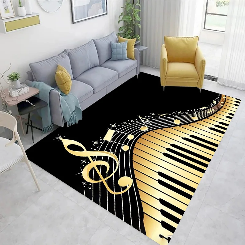 Home Textiles Notes - Фортепиано, черно-белые клавиши, музыкальные ноты, ковер,